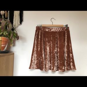Rose gold crushed velvet mini skirt